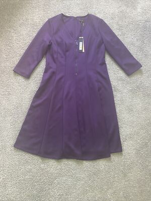 donna karan purple dress Donna Karan Purple Taupe Floral Metallic Jacquard Midi Dress Size 2 $169