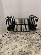 Nice Fancy Bronze Metal Utensil Condiment and Napkin Caddy Holder USED