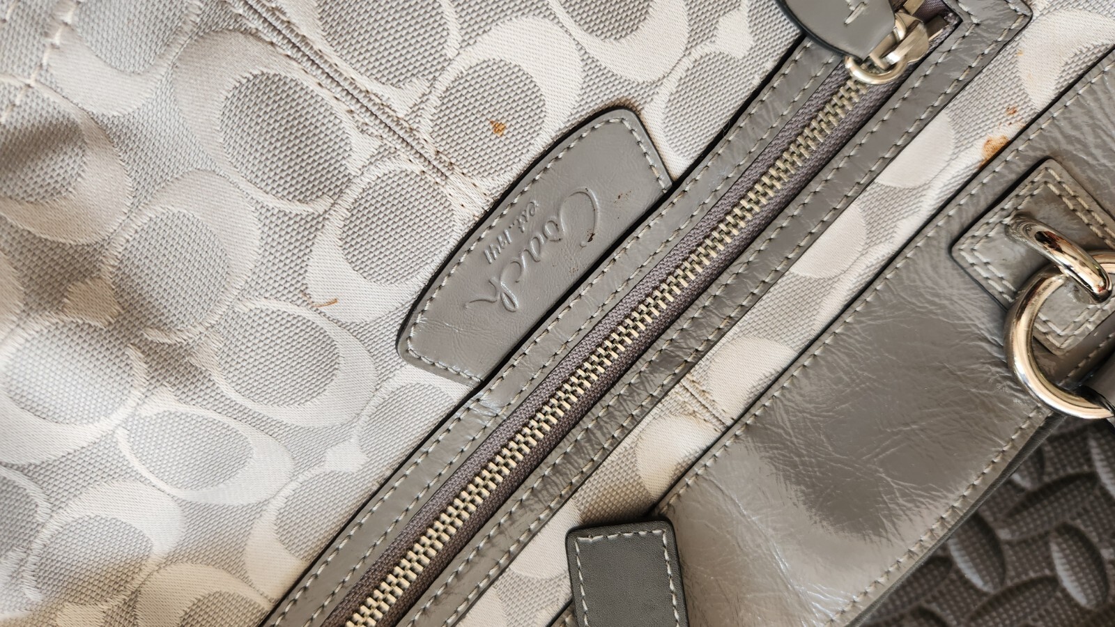 COACH Gray Bag Purse Pieced Patchwork Leather F15… - image 3