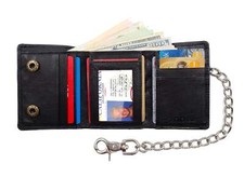 Men's Vintage Leather Biker Trifold Wallet Long Chain Trucker Motorcyclist