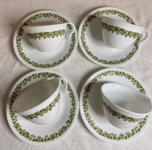 Vintage Corelle Spring Blossom / Crazy Daisy Hook Handle Coffee Cups w/ Saucers