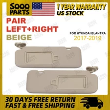 1 Pair Beige Left & Right Sun Visor w/ Mirror For 2017-2019 Hyundai Elantra AD