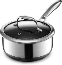 HexClad Hybrid Nonstick 2-Quart Saucepan with Tempered Glass Lid, Stay-Cool