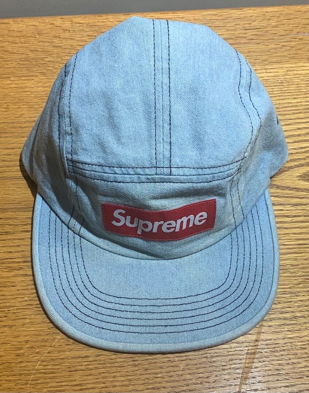 Rare Supreme Box Logo Denim Washed Chino Twill Camp Cap Hat Jean