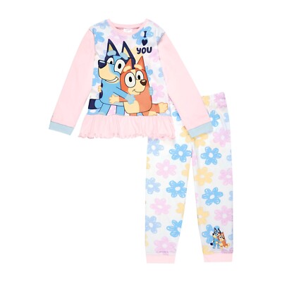 Bluey Mädchen Schlafanzug Bluey und Bingo Schlafanzug für Mädchen | Mädchen Rüschen Baumwolle Pyjama