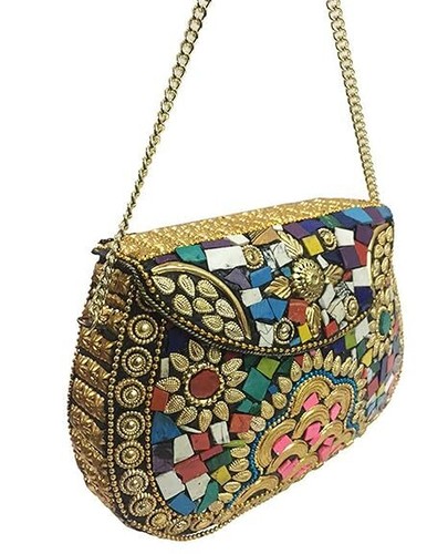 Antike indische handgefertigte Stein Mosaik MOP Metall Sling Bag/Clutch für Frauen & Mädchen - Bild 8 von 8