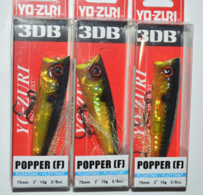 3 lures yo zuri 3db 3d prism wave motion surface popper 3'' gold black r1101-pgbl