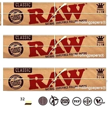 3x Raw Classic King Size Rolling Papers Slim 3 PKS BEST PRICE! USA SHIPPED!