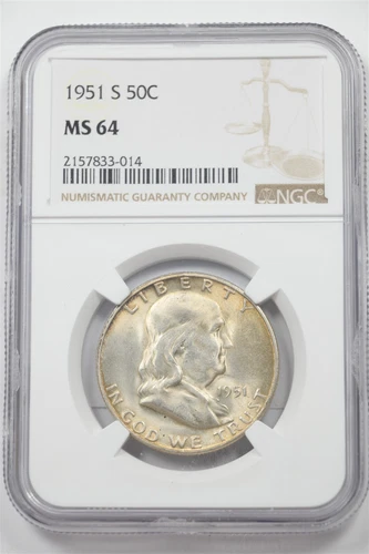 US 1951-S Franklin Half Dollar 90% Silver NGC MS64 2421 combine shipping*SFCOIN