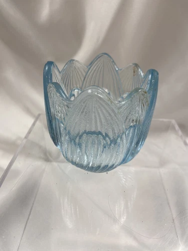 Vintage Fenton Glass Flower Petal Lotus Votive Candle Holder Ice Blue