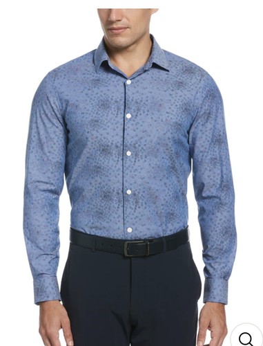 Perry Ellis Dress Shirt Mens Size XLT Chambray Print Stretch Fit Big and Tall - Picture 5 of 10