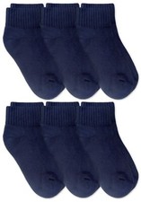 Girl's Boy's Seamless Cushion Sport Quarter Ankle Socks 6 Pair Pack Navy X-Small