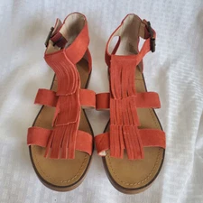 SOLE SOCIETY Wmns Sz7 Fauna Fringe Suede Flat Ankle Strap Sandals New!