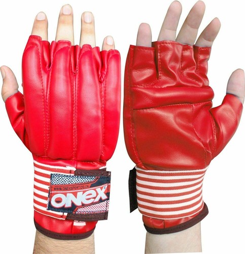 Leather Boxing Gloves MMA Training Punching Bag Mitts half Finger Fight Sparing - Picture 7 of 9