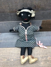 Vintage African American Handmade Cloth Doll 14" 4A
