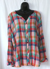 TALBOTS Checked Crinkle Ctn Gauze VNck Blse 47 In Chest 29 In Lng Sz XL EXC