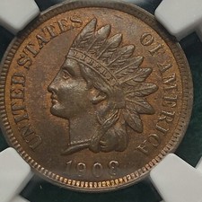 1908-P Indian Cent NGC MS64 RB Superb Eye Appeal Strong Strike