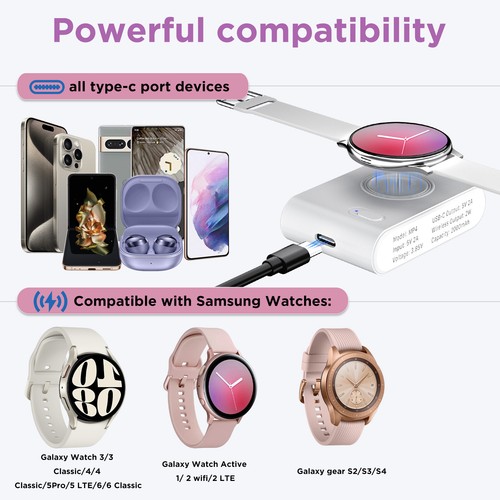 2000mAh Wireless Magnetic Charger For Samsung Galaxy Watch 5/5 Pro 4/4 Classic - Bild 2 von 10