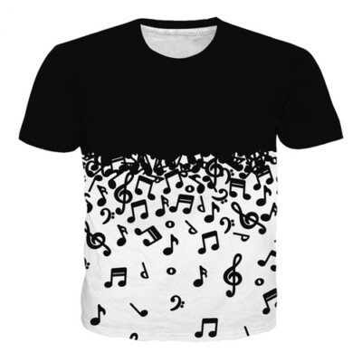 Music Note Pattern O-Neck Women Men Casual 3D Print T-Shirt