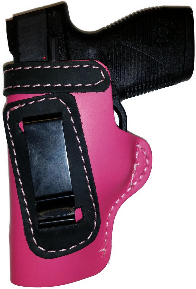 PINK w/BLACK OWB Leather Gun Holster YOUR CHOICE:rh,lh-laser-slide-cant-belt-mag - Image 4 of 4
