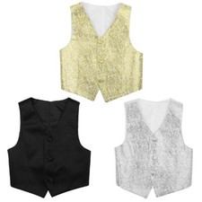Kids Boys Vest Slim Fit Coat Banquet Waistcoat Buttons Formal Suits Shiny Jazz