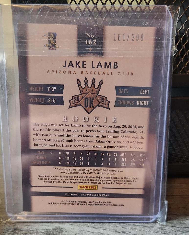 Panini Diamond Kings 2015 automático/doble reliquia novato Jake Lamb #162 #d/299 ⚾ Foto 2 de 2
