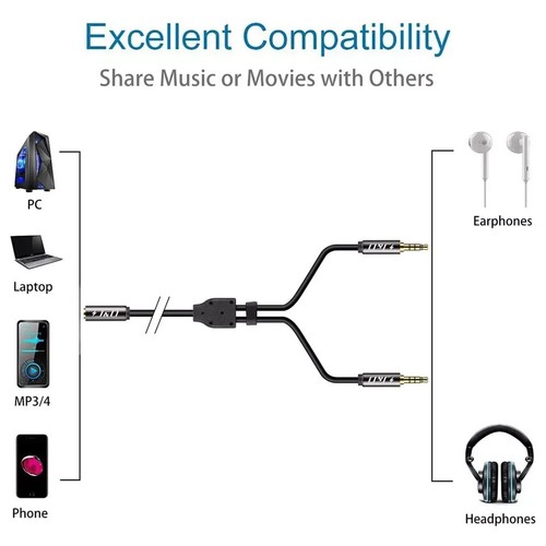 J&D 3.5 mm to 2 X 3.5 mm Cable, Gold Plated Copper Shell 1/8 inch TRS Female to - Picture 6 of 9