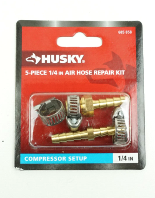 #ad Husky 5 Piece 1 4quot; Air Hose Repair Kit Brass Barbs Steel Clamps 685 858 $3.75