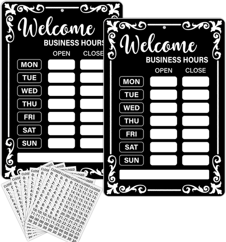 Changeable Business Hours Sign 2Pcs with Stickers 13.78"x9.45" for Office