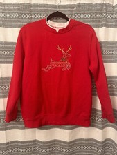 Vintage 90s Christmas Reindeer Sweatshirt Crewneck Embroidered- Size MED