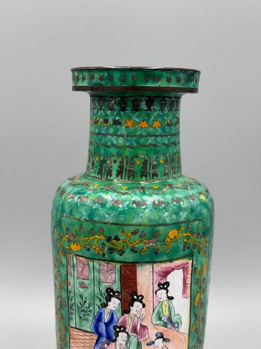 Jarrón Cloisonne antiguo medallón esmalte cantón chino siglo XIX 10" - Imagen 3 de 12