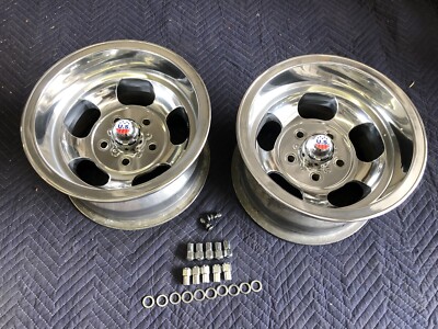 VINTAGE 14X8 1/2 PAIR (2)POLISHED US INDY STYLE MAGS 5 ON 4 3/4 CHEVY ...
