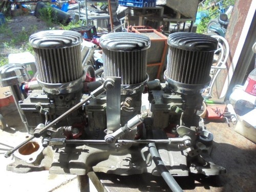 Aluminum Intake SBC Tri Power Offenhauser 6254 Rochesterl Carbs 2 br Rat Rod Hot - Imagen 3 de 9