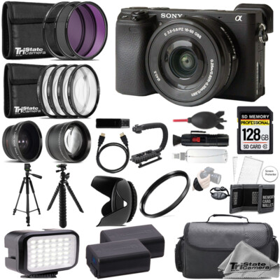 Sony Alpha a6400 Camera w/ 16-50mm Lens + 128GB +Ext Bat+ 9 PC Filter MEGA Kit
