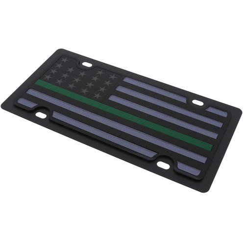 USA Flag License Plate With Green Line (Black) - Picture 3 of 4