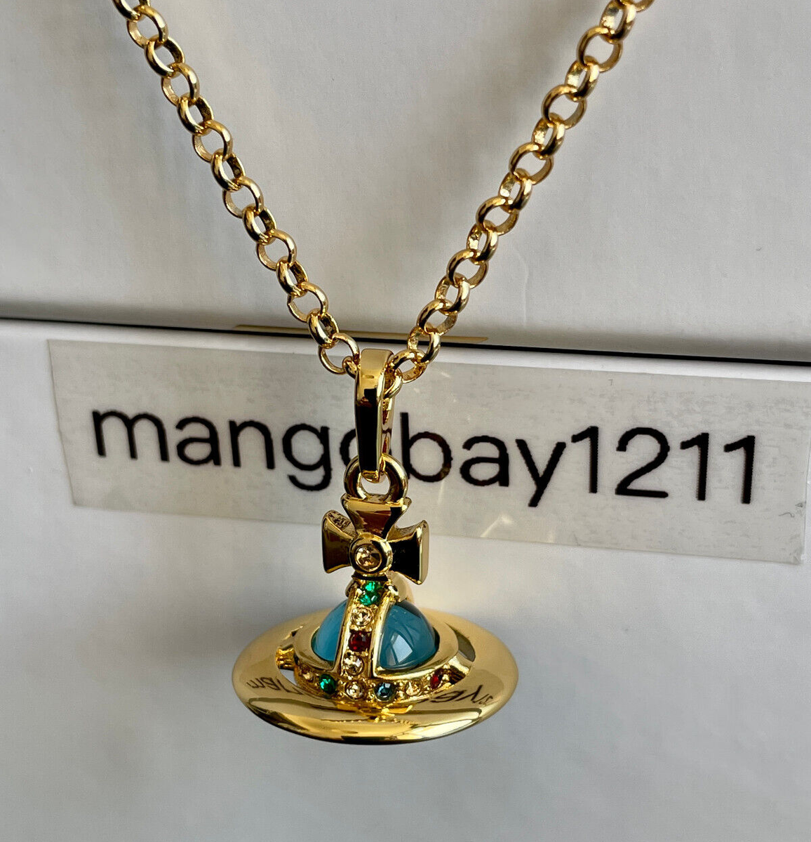 Vivienne Westwood Gold Lake Blue 3D Tiny Orb Pendant