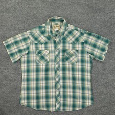 Wrangler Shirt Mens XL Green Plaid Western Pearl Snap Short Sleeve Cowboy