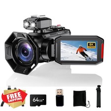 RAZPLYN 8K Camcorder 92MP 18X Zoom WiFi Webcam Flip Screen 64GB SD Black