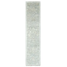 2'5"x11'4" Coin Gray Hand Knotted Oushak Design Soft Wool Runner Rug R10249