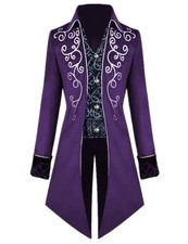 Mens Steampunk Tailcoat Jacket Gothic Victorian Costume Purple, S