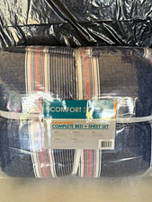Comfort Spaces Antimicrobial King Striped Blue Comforter Set 7pc Sheets