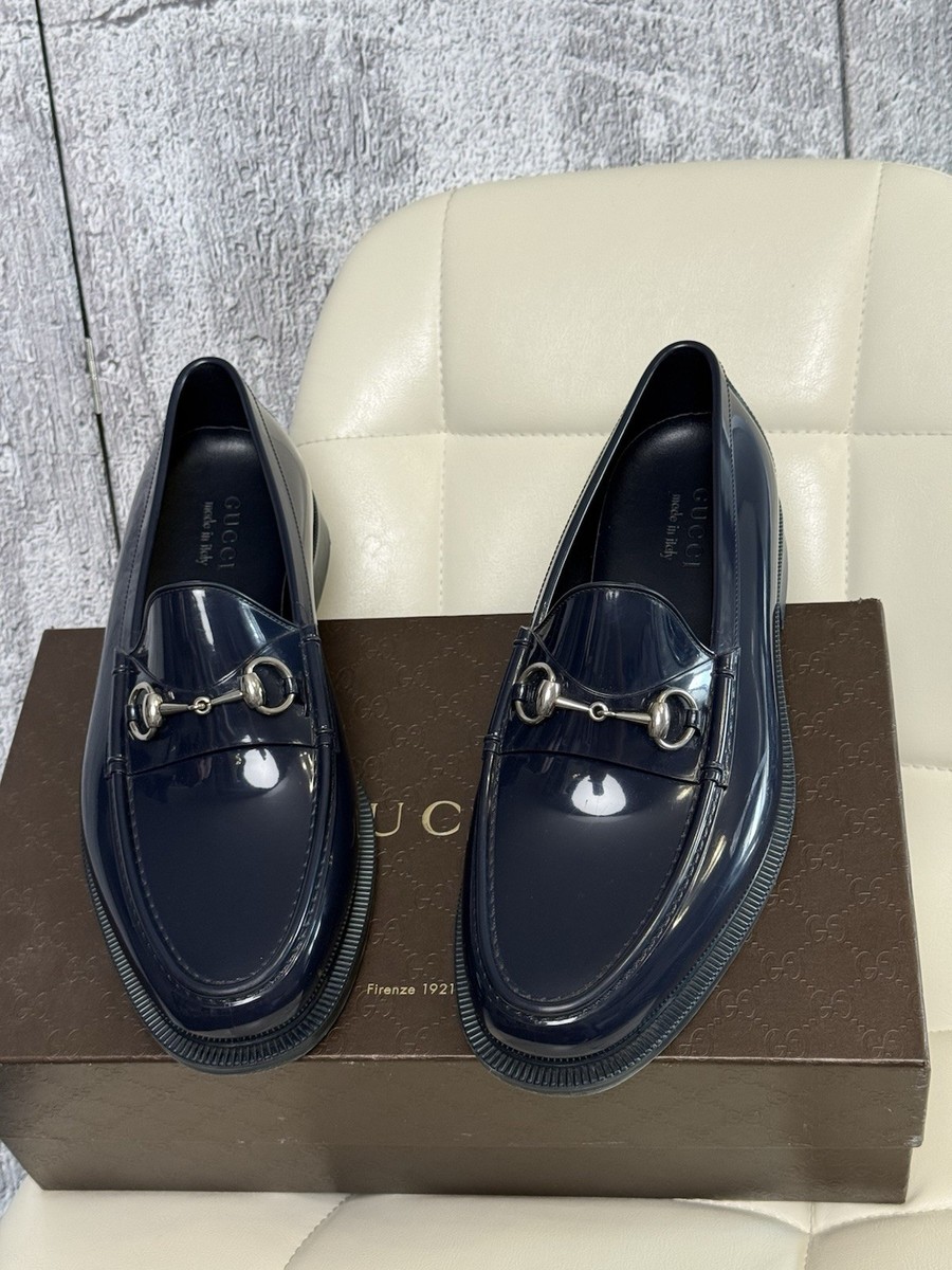 Gucci Horsebit Loafers Navy Urban Rubber Drive Slip On Shoes Mens