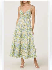 Astr the label Tie strapped Tiered Maxi Dress in Yellow, Blue & Green Floral XL