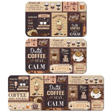 3 Pcs Coffee Kitchen Rugs and Mats Set Farmhouse Non Brown, Beige Coffee Theme