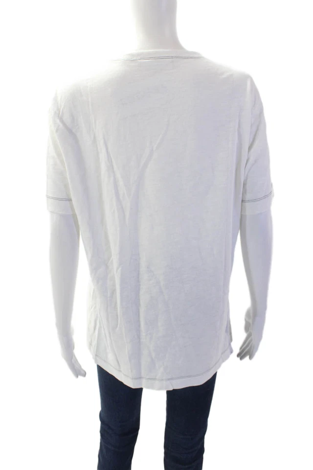 Camiseta Orlebar Marrón Unisex Cuello Redondo Manga Corta Blanco Algodón Talla S Foto 3 de 4