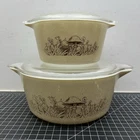 Vtg Pyrex 475-B 473-B Forest Fancies Mushrooms Casserole Baking Dishes w/ Lids
