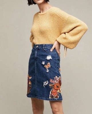 Anthropologie Cecilia Prado Gardener s Denim Pencil Skirt Women's Size XS