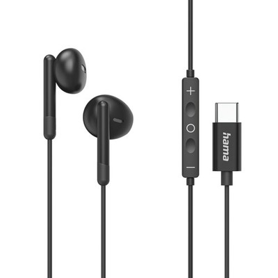 Hama In Ear Stereo Kopfhörer Headset Earbuds + Mikrofon 1,2m Kabel USB-C Schwarz