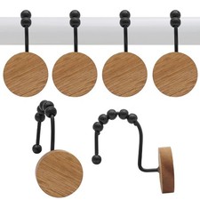 Wood Shower Curtain Hooks, Wooden Decorative Shower Curtain Rings, Modern Rou...