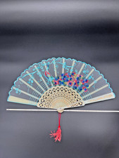 Vintage Hand Fan White With Floral  Peacock Lace 9.5  X 16  - NOS